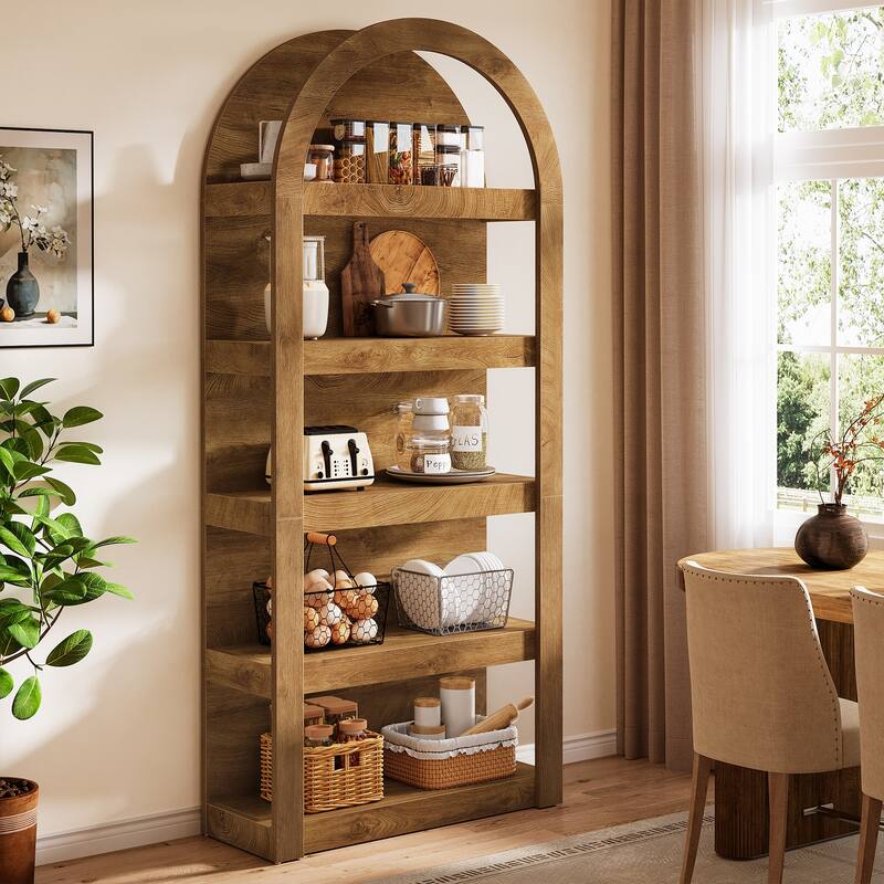 Arched Bookshelf, 71" Tall Bookcase Arch-Shaped Racks, Wooden Display Shelves for Living Room, Bedroom, Home Office