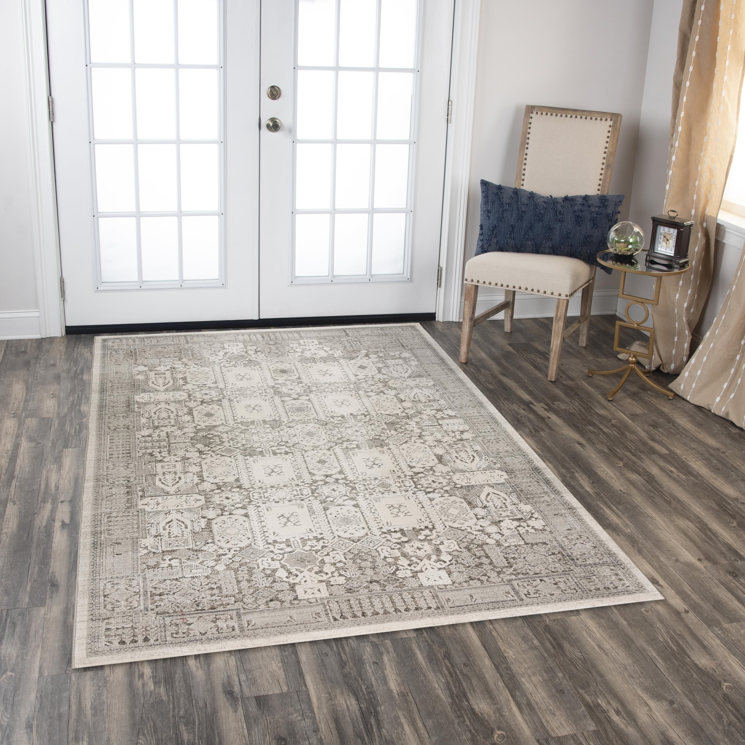 Alora Decor Graystone Ivory Ornate Blocks Persian Area Rug