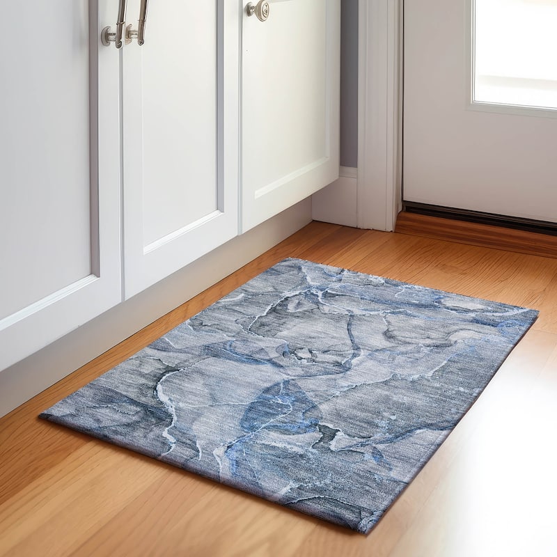 Premium Washable Super Soft Abstract Contemporary Mayfield Rug - Blue - 1' 8" x 2' 6"
