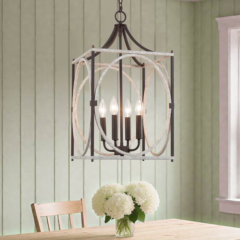 Modern Farmhouse 4-Light Lantern Chandelier Cage Pendant for Kitchen Island