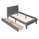 preview thumbnail 4 of 10, Twin Upholstered Bed Frame with Button Tufted Headboard and Two Storage Drawers, Linen Fabric Platform Design with