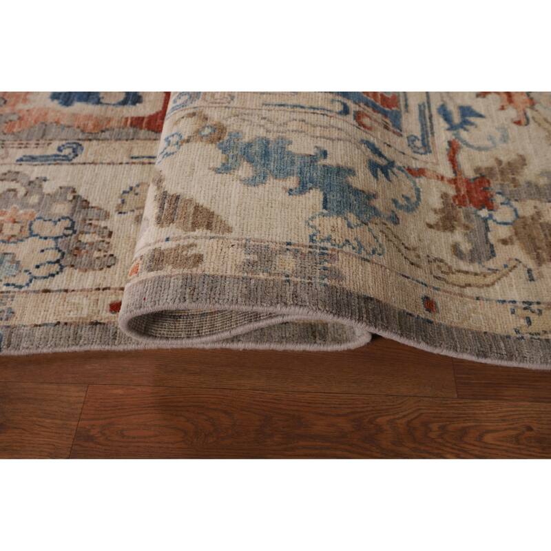 Vegetable Dye Grey Oushak Turkish Area Rug Handmade Floral Wool Carpet - 5'4"x 7'8"
