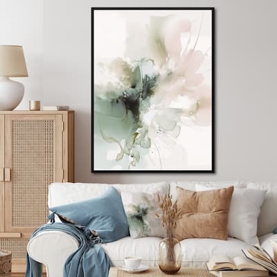 Designart "Green And Cream Essence Of Modernity I" Abstract Framed Canvas Wall Art