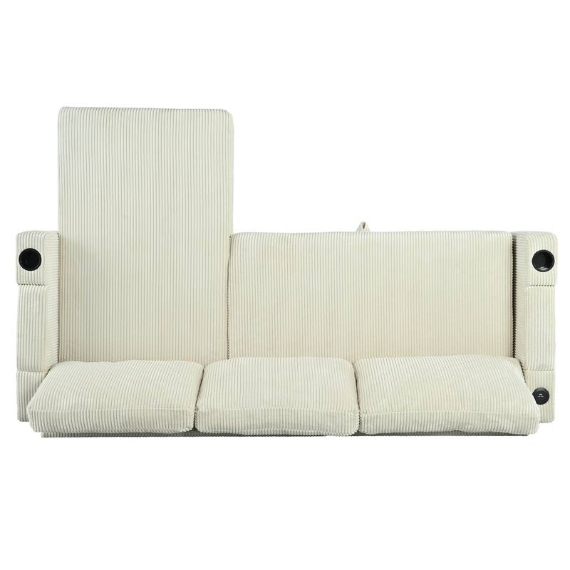 Reversible L-Shaped Sectional Sofa with Storage Chaise, USB Ports, Arm Cup Holder, Modern Corduroy Sleeper Couch for Living Room