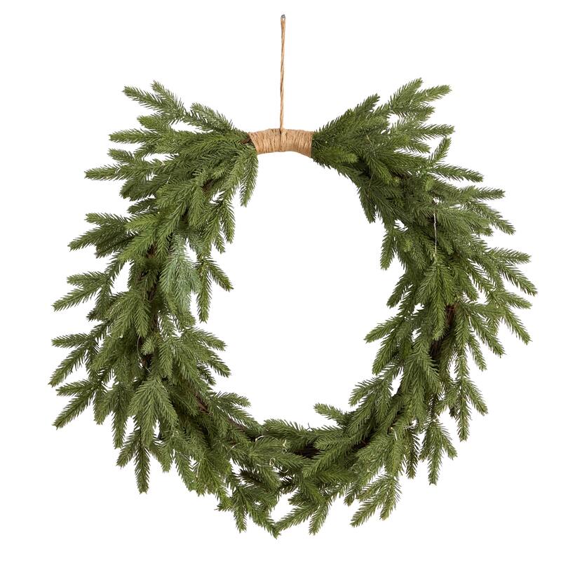 Pre-Lit Cascading Pine Artificial Christmas Wreath, 24-Inch, Clear Lights