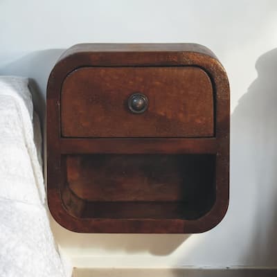 Extra Mini Curved Chestnut Bedside Or Lightstand With Open Slot