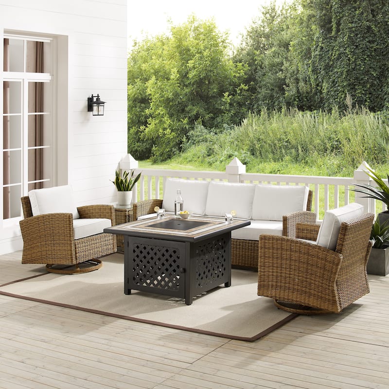 Crosley Bradenton 5Pc Swivel Rocker And Sofa Set W/Fire Table