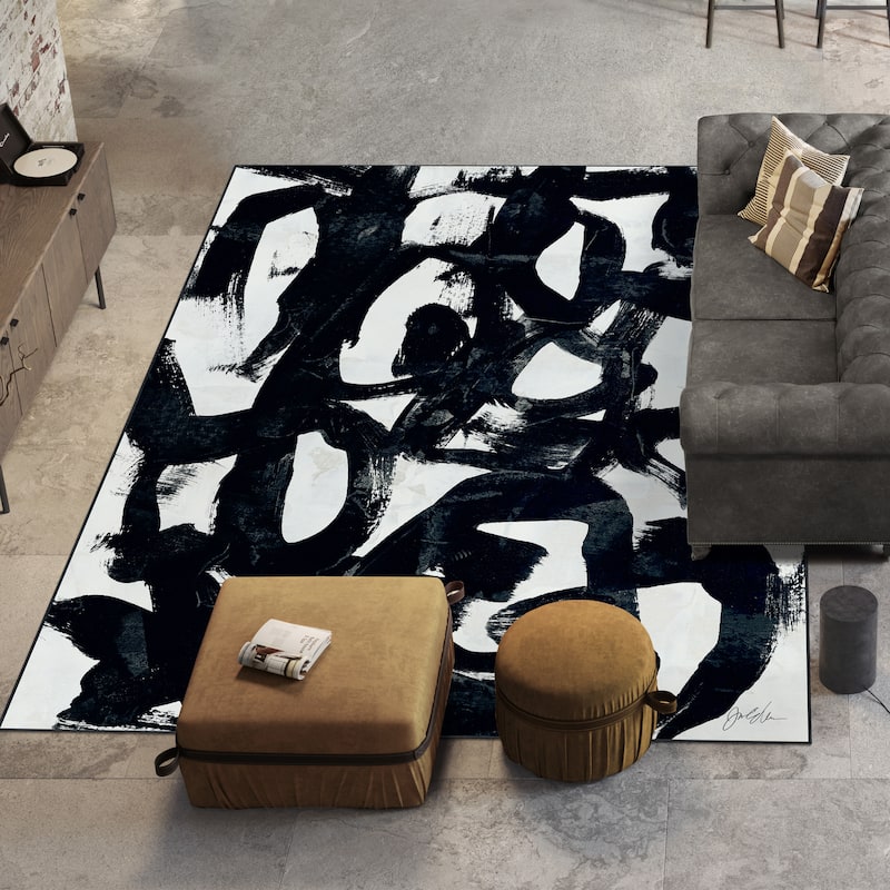 Graffiti Tangle I Abstract Washable Art Area Rug size 5'x8', Power-loomed, Non Slip Rug, Soft Rug for Living Room,Bedroom,Office - 7'5' x 10'3'