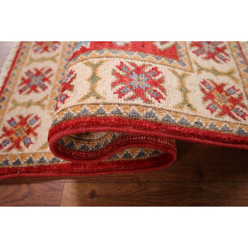 Geometric Kazak Oriental Accent Rug Hand-Knotted Wool Carpet - 2'1" x 2'11"