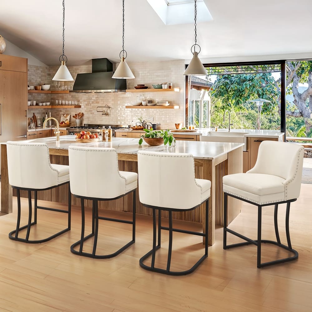 Modern 26" Barstool with Back Metal Frame Stool Counter Height Bar Stools and 6" Thick Cushion for Kitchen Island