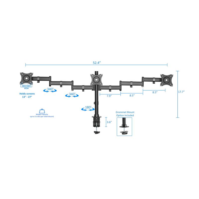 Rocelco 46 in. W White Height Adjustable Standing Desk Converter with Triple Monitor Mount and Deep Keyboard Tray