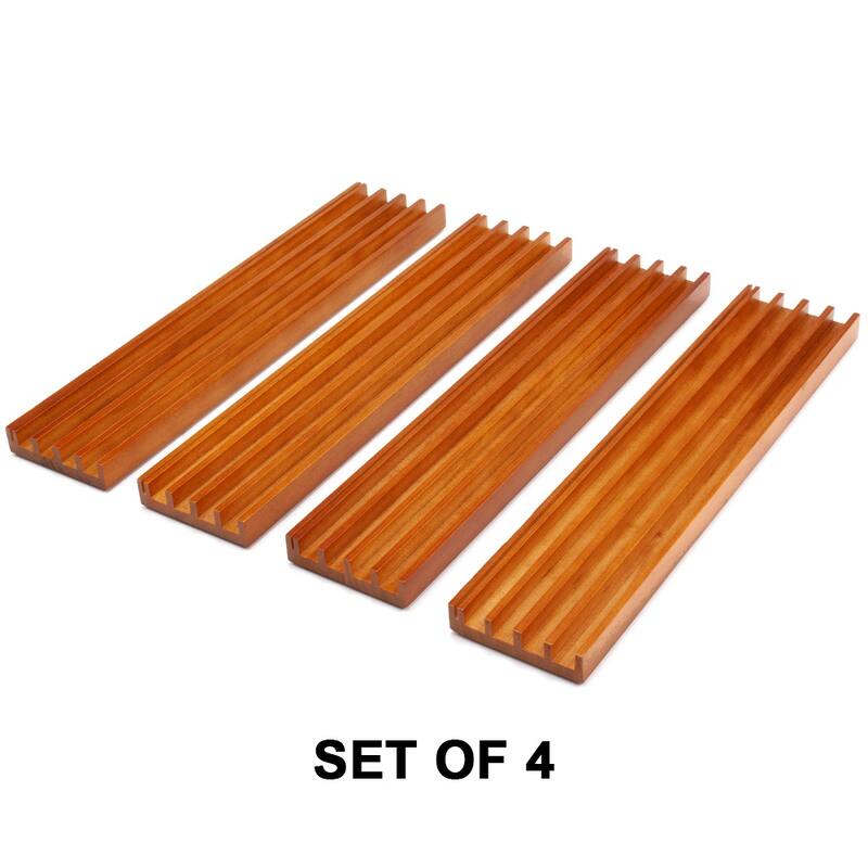 GSE™ Set of 4 Wood Domino & Playing Card Racks, Wooden Domino Trays/Holders for Mexican Train Dominoes and Cards Games