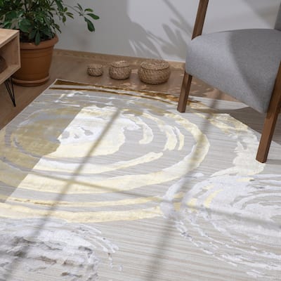London Collection Cream/Gold Geometric Area Rug