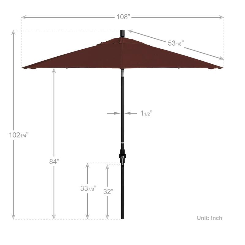 California Umbrella 9' Rd.Crank Lift, Collar Tilt, Aluminum Pole, Fiberglass Rib Patio Umbrella, Black Finish, Sunbrella Fabric