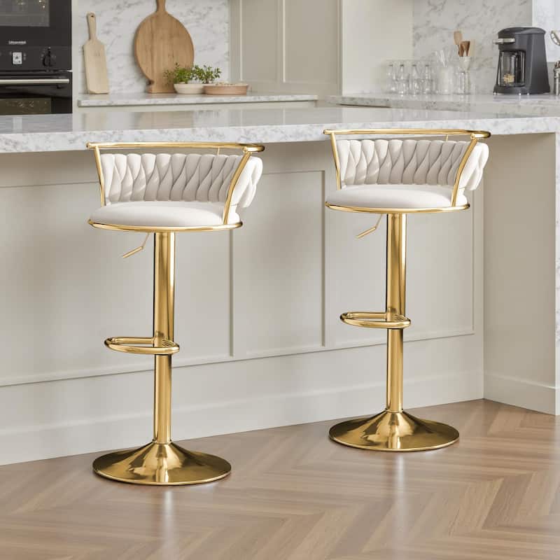Set of 2 Velvet Adjustable Swivel Bar Stools