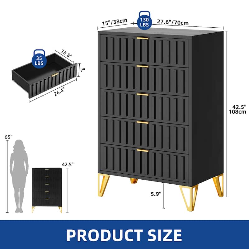 Moasis Black Metal 5 Drawer Dressers & Chests of Drawers