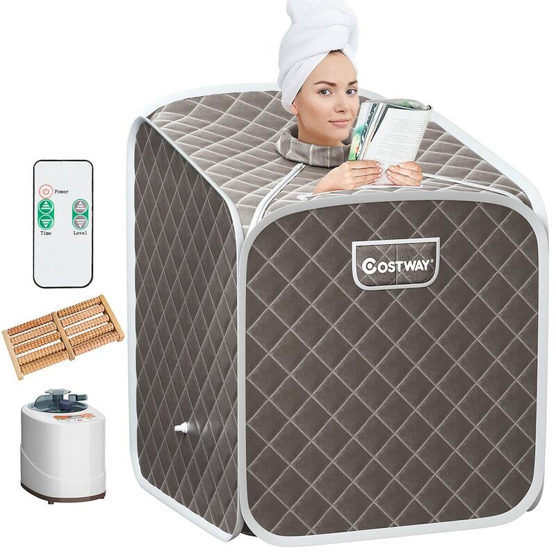 Costway Portable 2L Steam Sauna Spa Tent with Chair Grey/Black/Coffee - Grey
