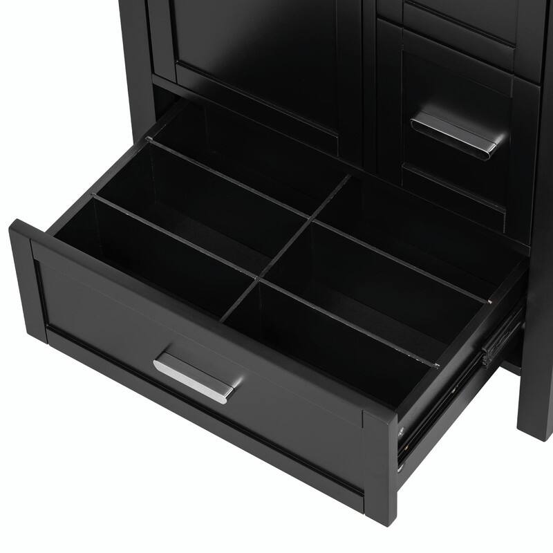 24" Modern Bathroom Vanity with Ceramic Sink, Soft-Close Door, Double-Layer Door Shelf & 3 Drawers