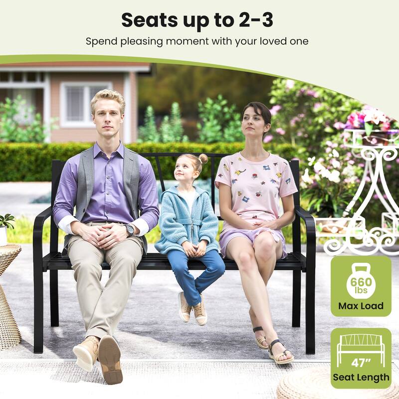 Gymax 50.5'' Patio Metal Bench w/ Curved Armrests & Minimalist