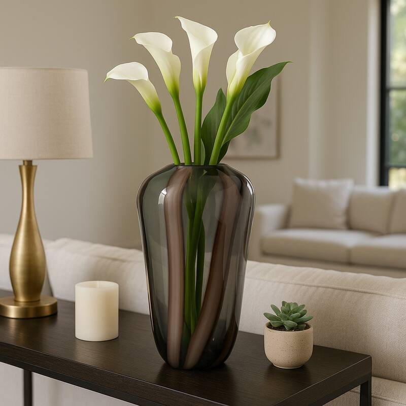 Glass Modern Striped Decorative Vase - Brown