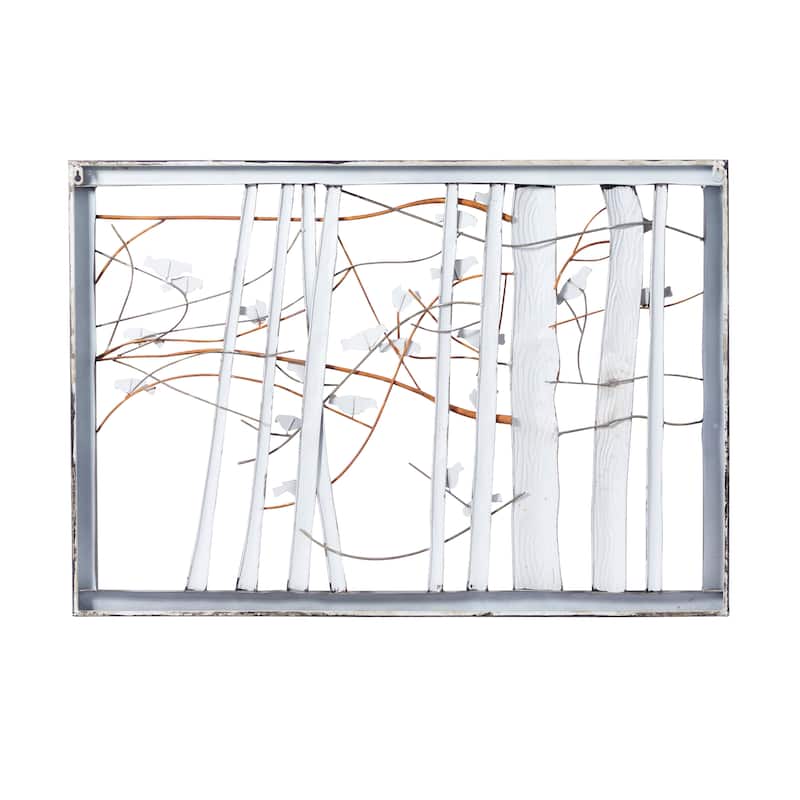 Multi Colored Metal Cutout Bird Home Wall Decor with Tree Branch Accents and Black Metal Frame
