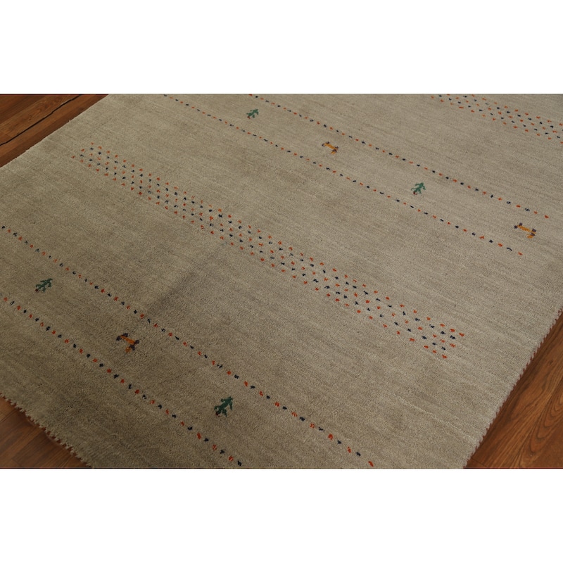 Hand Knotted Oriental 100% Wool Carpet Tribal Tribal Green Gabbeh Area Rug - 6' 6'' X 4' 7''