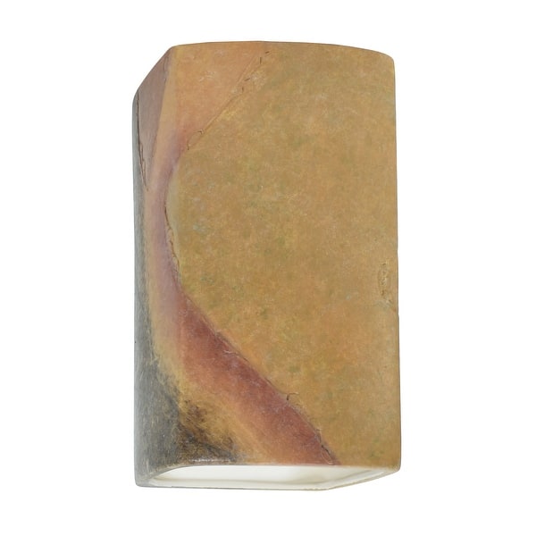 slide 2 of 2, Justice Design Ambiance - Small ADA Rectangle Wall Sconce - Closed Top - Replaceable Bulb Harvest Yellow Slate