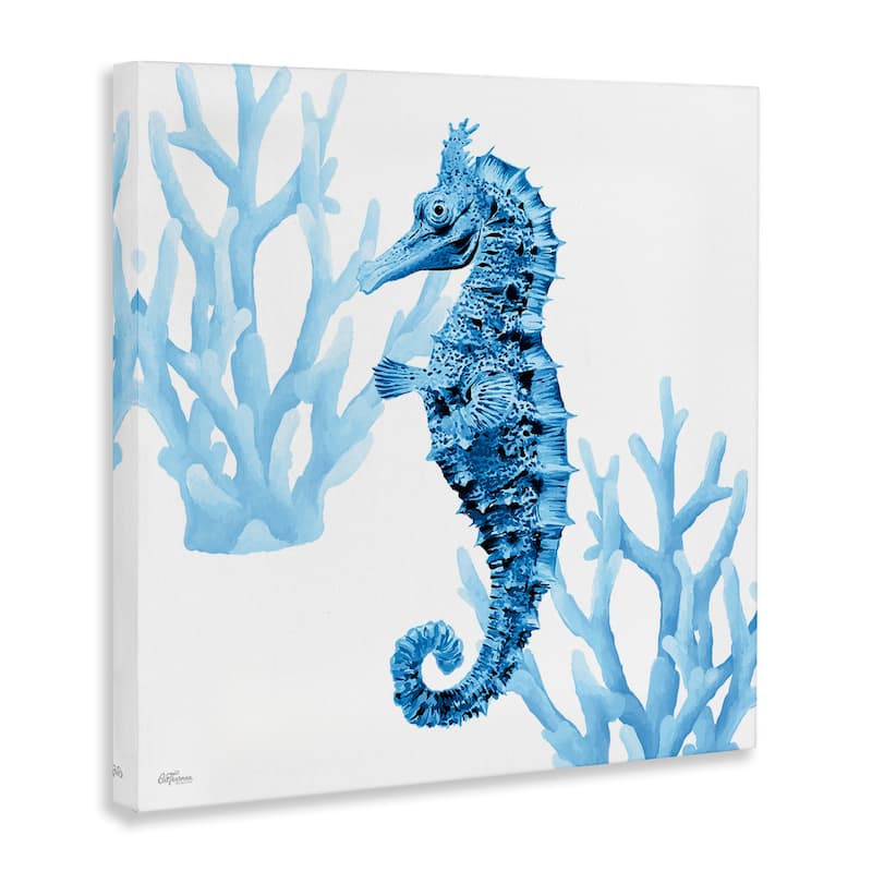 Stupell Blue Tone Seahorse & Coral Canvas Wall Art Design By Cat Thurman Designs