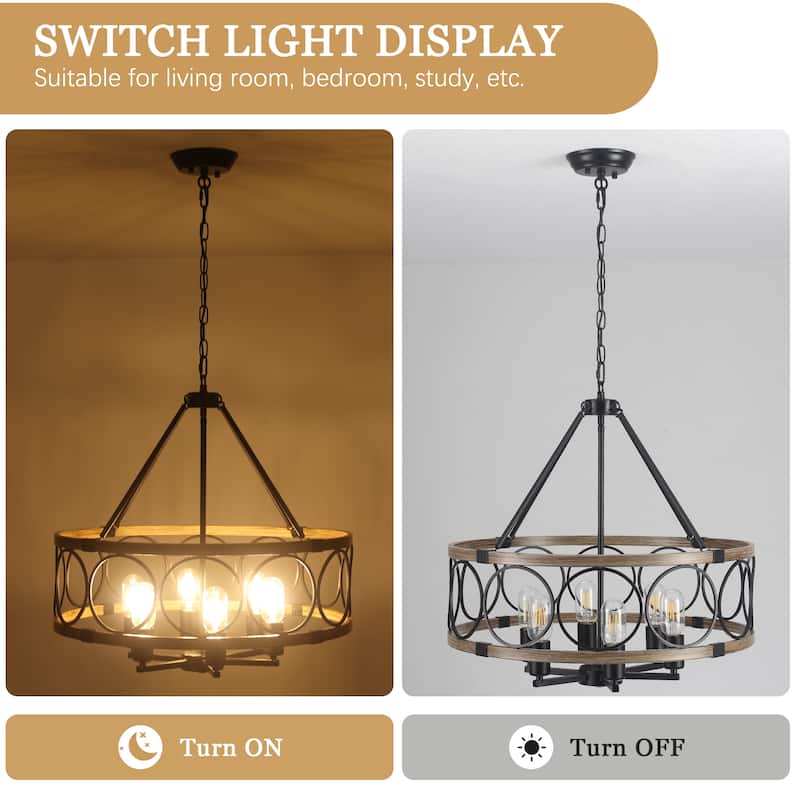 6-Light Candlestick Hanging Circle Linear Foyer Chandelier Lighting for Dining Room Kitchen Island