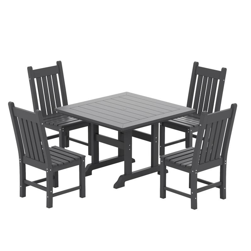 Laguna Hdpe All Weather Outdoor Patio Dining Set with Square Table, Armless Chairs (5-Piece Set) - Gray