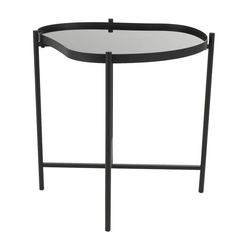 Metal Abstract Wavy Side End Accent Table with X-Shaped Base - Black - Roche River Decor