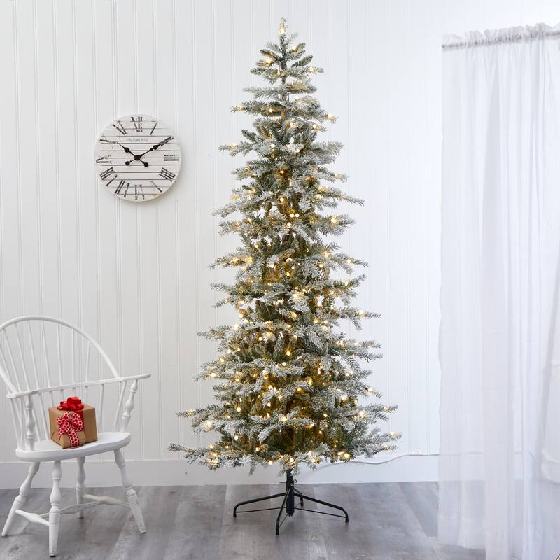 7.5’ Pre-Lit Flocked Nova Scotia Artificial Christmas Tree, Warm Clear LED Lights - 7.5 Foot