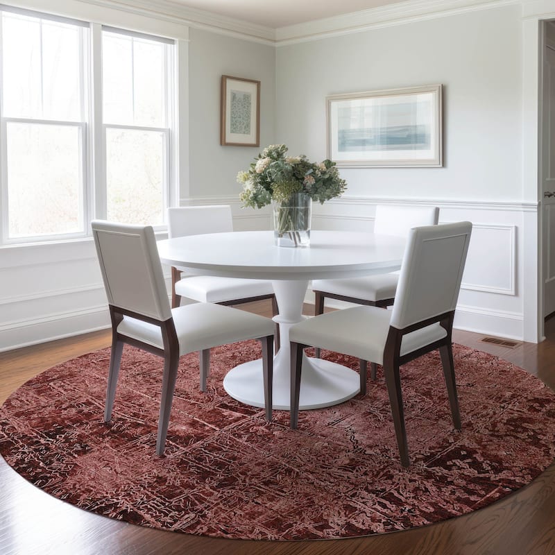 Machine Washable Indoor/ Outdoor Abstract Solid Chantille Rug - Merlot - 8' x 8'