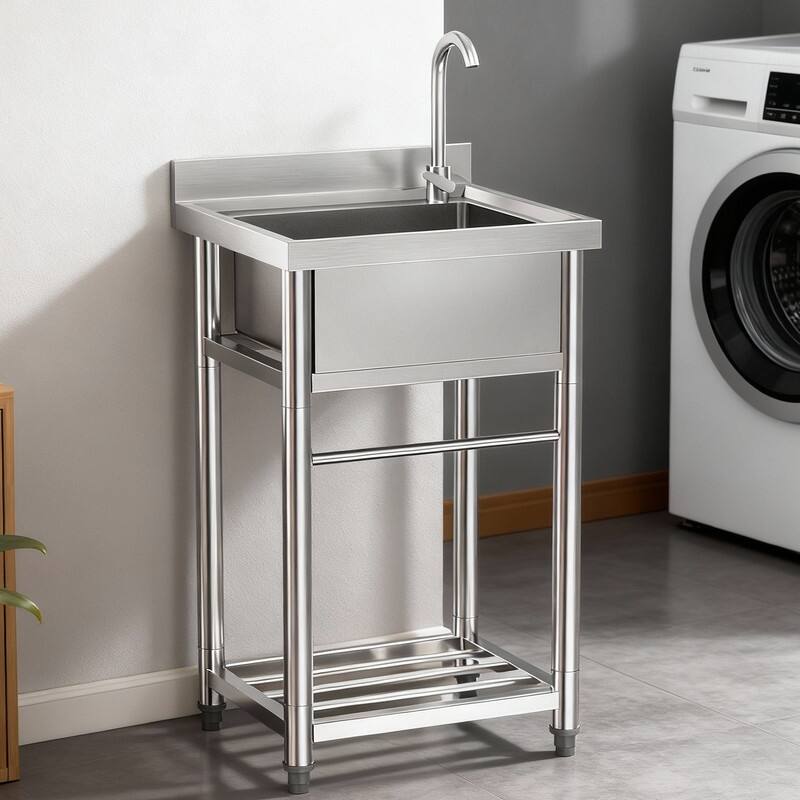 21.6 In.Freestanding Stainless Steel Single Basin Utility Sink With Storage Shelves