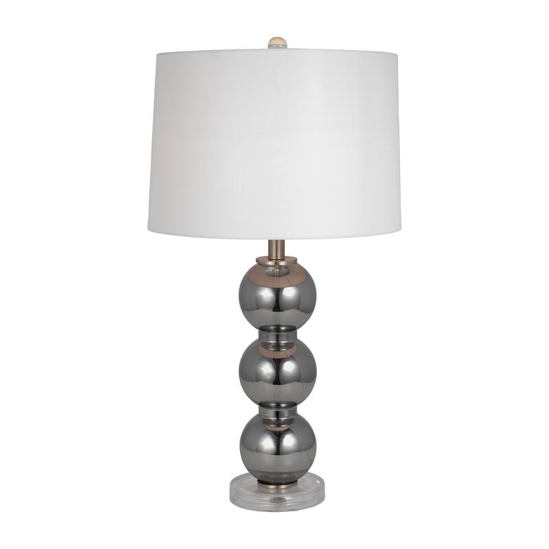Sagebrook Home Modern Glass Orbs Table Lamp, Smoke Color, Metal Base, Linen Shade - 15" x 15" x 28"