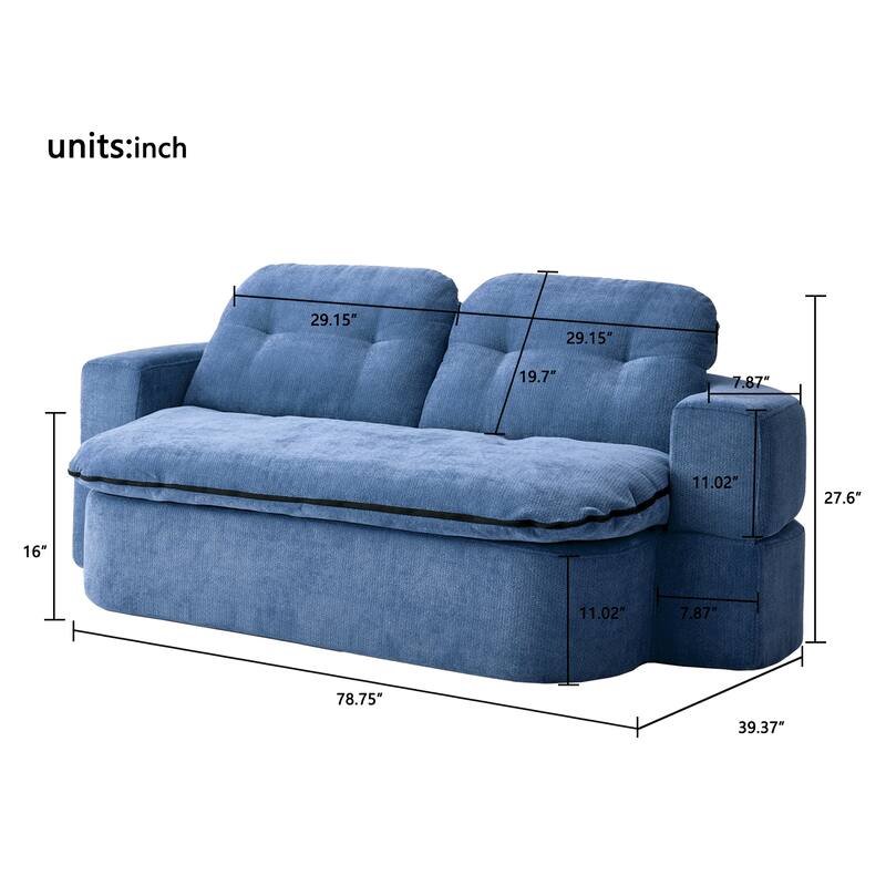 Modern Convertible Floor Sofa Bed with Corduroy Cushion, 2 Pillows & No Assembly