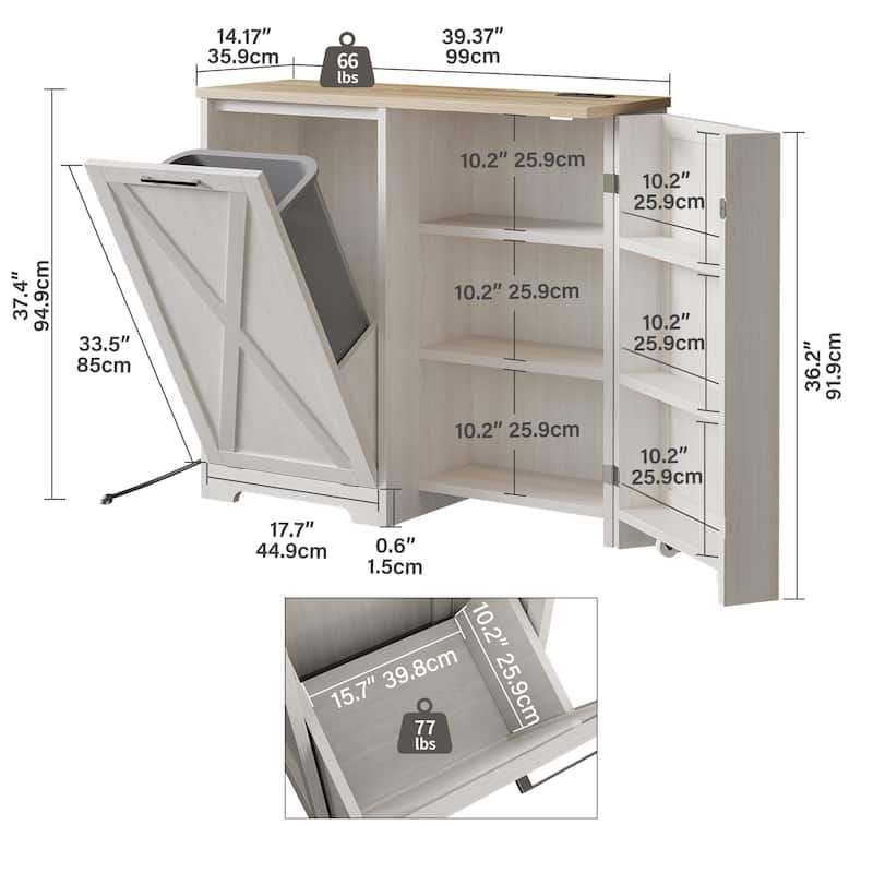 Kitchen Tilt Out Trash Bin Cabinet with Power Outlet