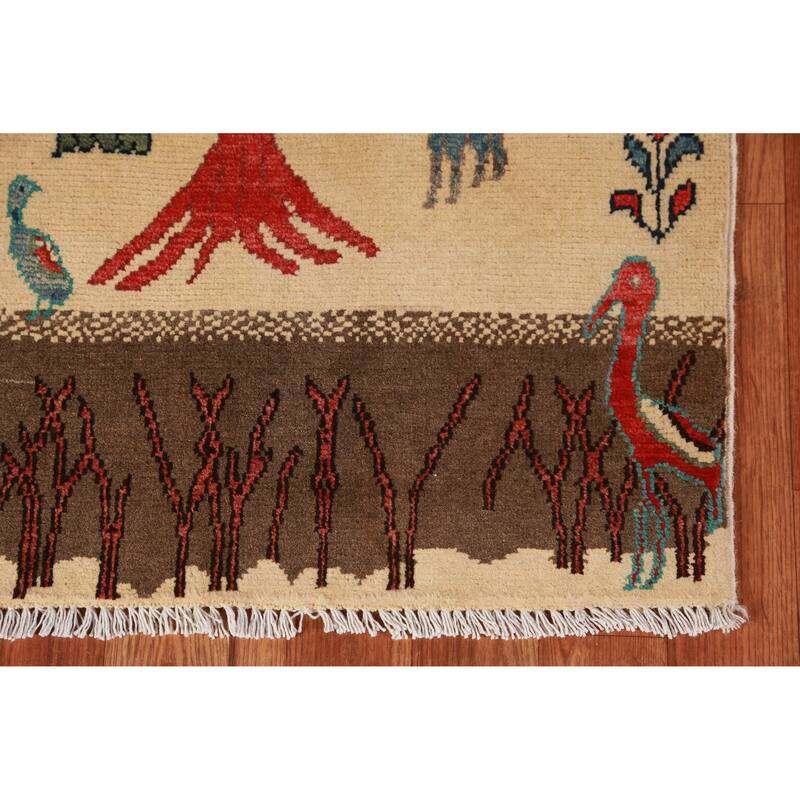 Animals Pictorial Kazak Oriental Foyer Rug Hand-Knotted Wool Carpet - 2'0"x 3'0"