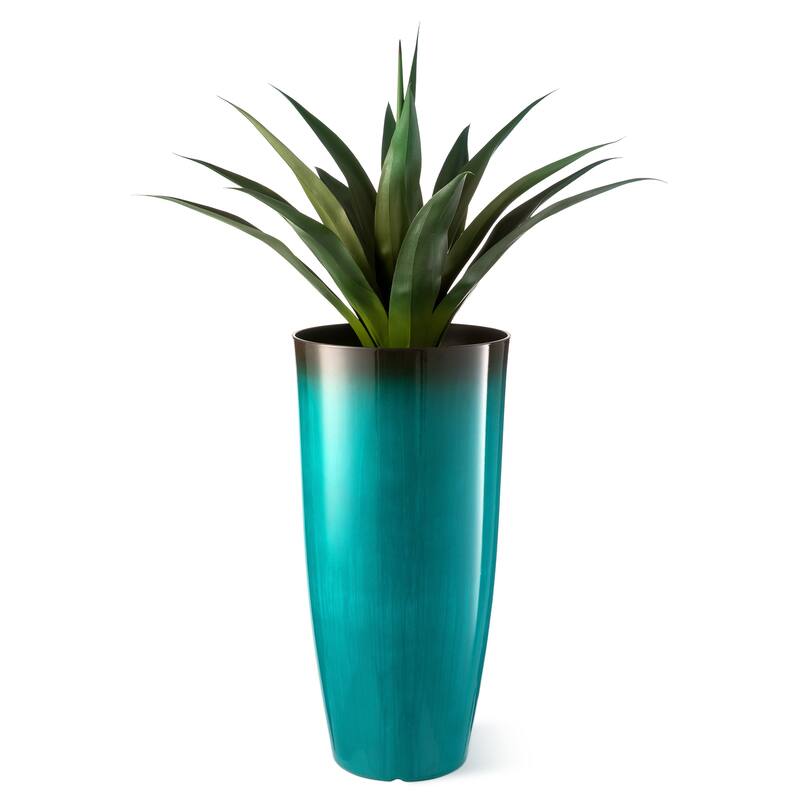 Glitzhome 30"H Set of 2 Oversized Gradient Cobalt Blue/Turquoise/Red Tall Plastic Planter