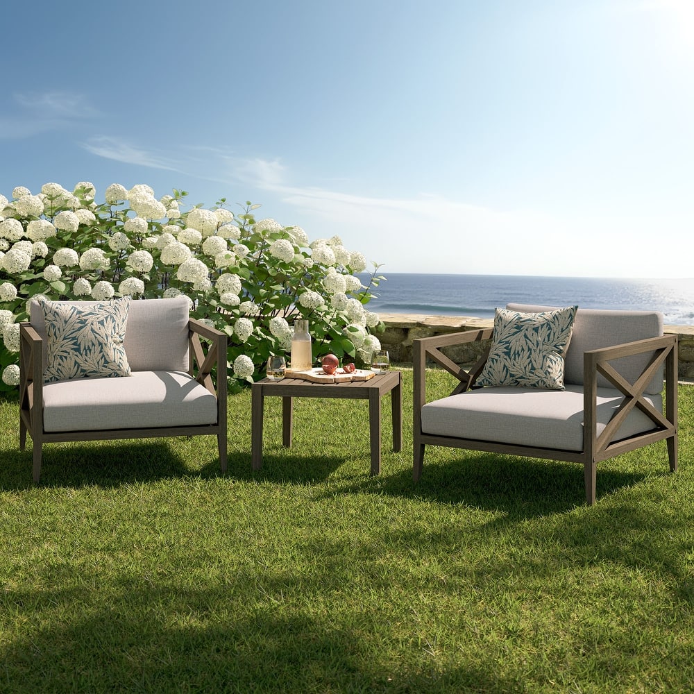 Northlake 3-Piece Outdoor Patio Teak Wood Furniture Set with Armchair and Side Table