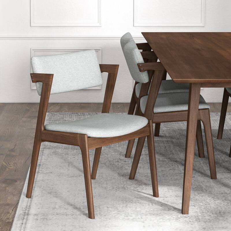 Ayven Mid-Century Style 7 Piece Solid Wood Dining Set in Walnut Brown