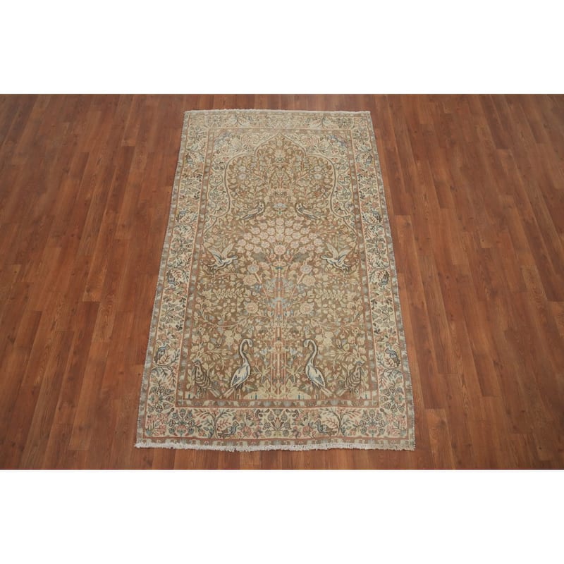 Hand Knotted Oriental 100% Wool Carpet Traditional Floral Brown Kerman Area Rug - 6' 3'' X 3' 8''