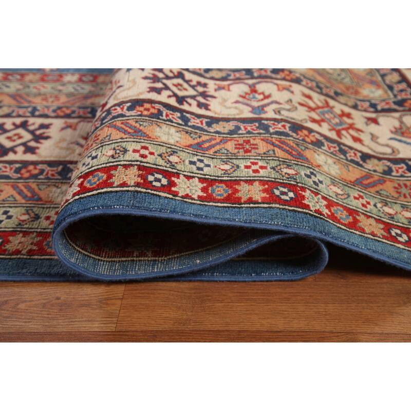 Vegetable Dye Blue Kazak Oriental Large Area Rug Handmade Wool Carpet - 12'8" x 16'5"