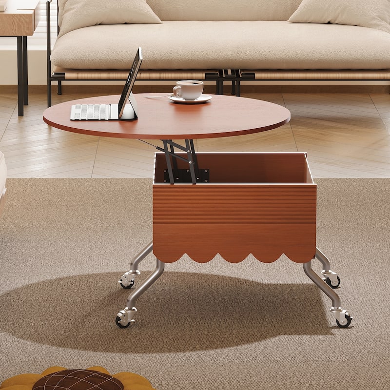 Round Lift-Top Coffee Table with Wheels