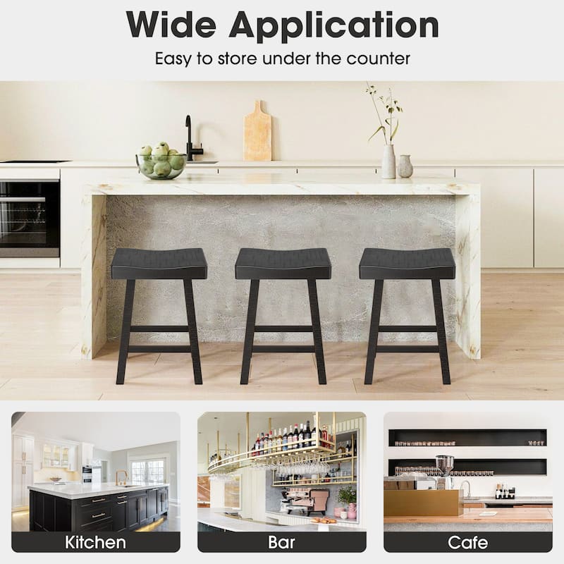 24" Farmhouse Black Solid Wood Backless Set of 2 Saddle Stool