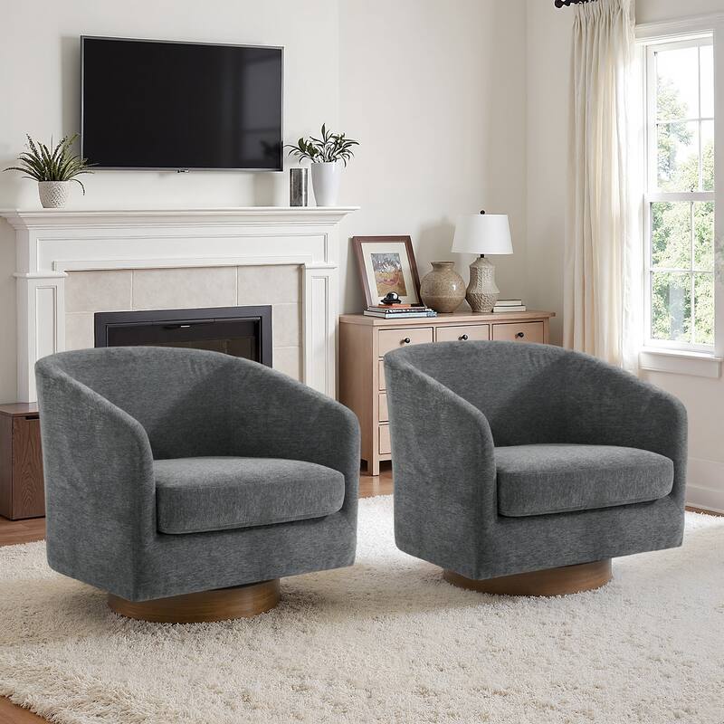 Modern Linen Chenille 360°Swivel Barrel Chair