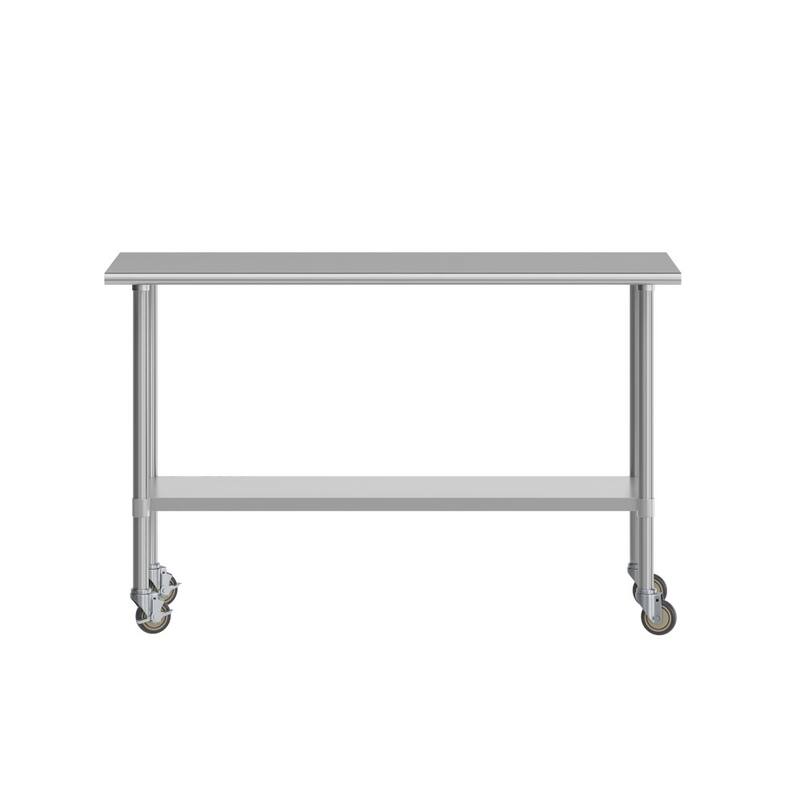 Commercial Stainless Steel 18 Gauge Worktable with Undershelf and Casters