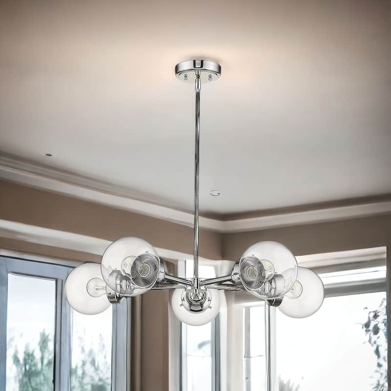 HomeRoots Silver Five Light Metal Dimmable Chandelier With Clear Shades - 30' X '6' X '30 - 30' X '6' X '30