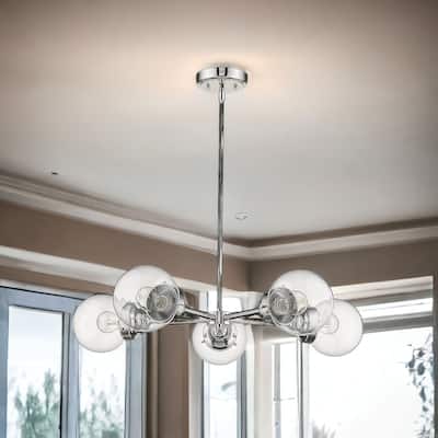 HomeRoots Silver Five Light Metal Dimmable Chandelier With Clear Shades - 30' X '6' X '30