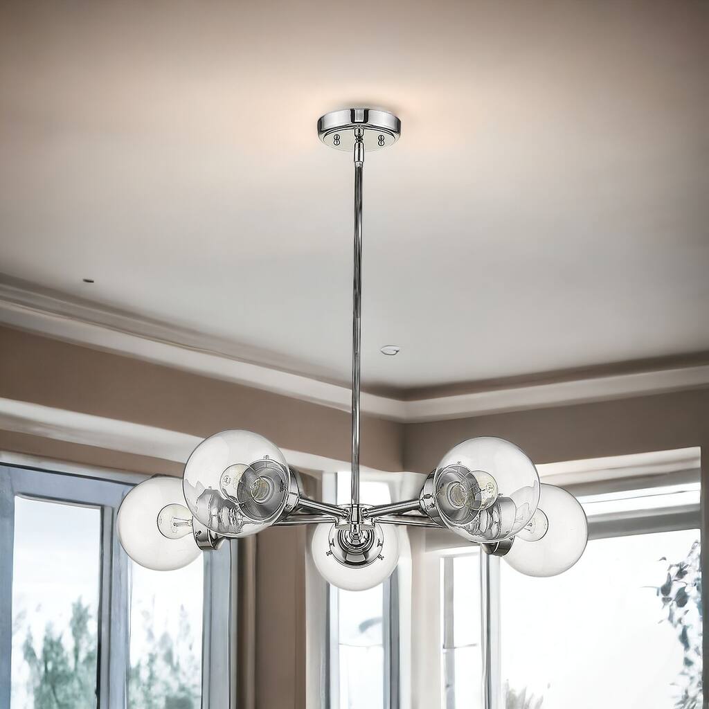 HomeRoots Silver Five Light Metal Dimmable Chandelier With Clear Shades - 30' X '6' X '30
